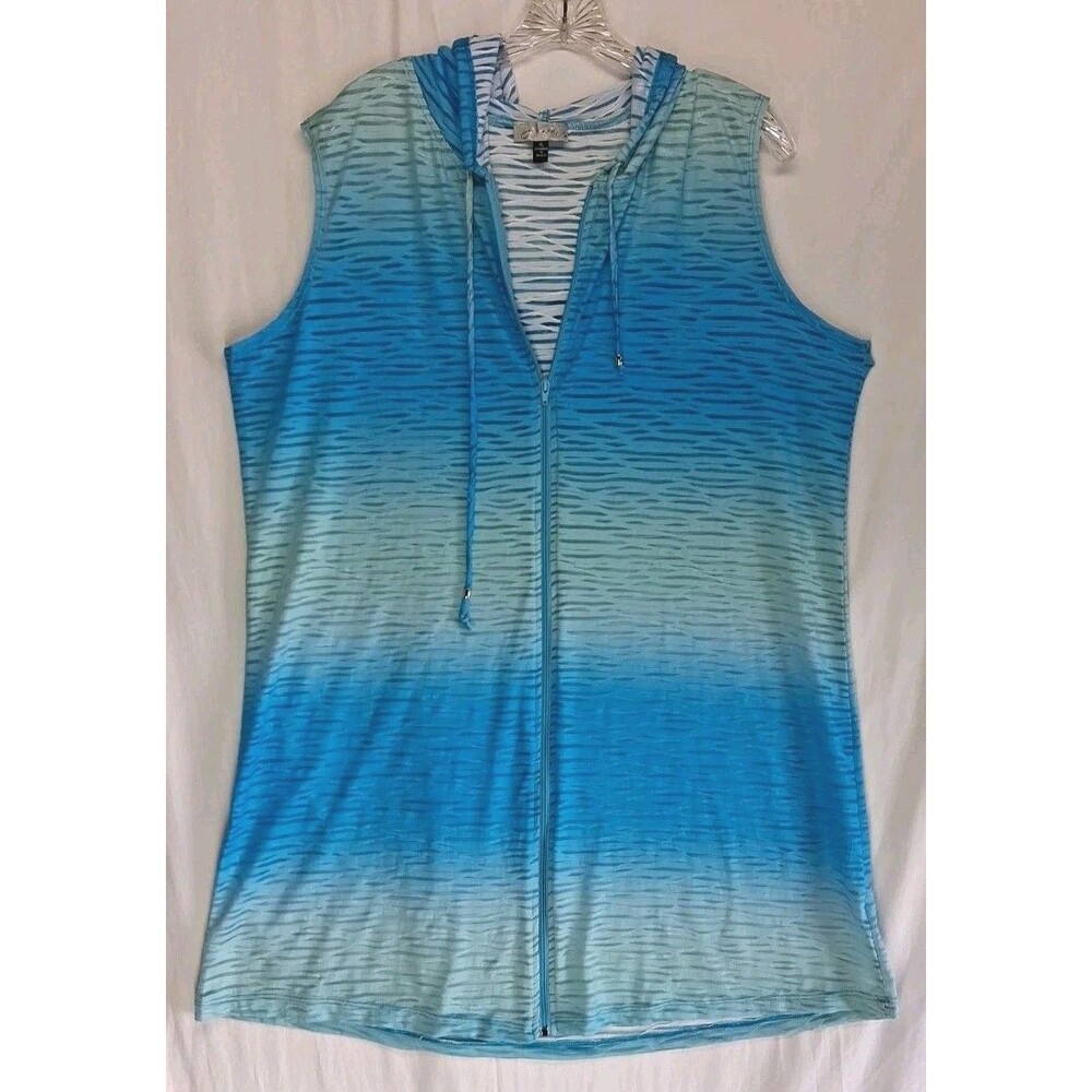 J Valdi Swimsuit Cover Up Full Zip Blue Women XL Beach Resortwear Pool